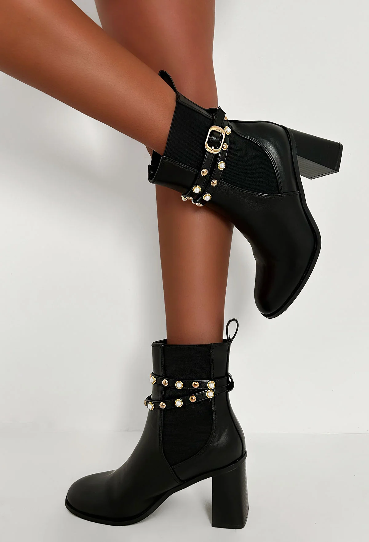 Match Your Words Black Embellished Block Heel Boot - Image 3