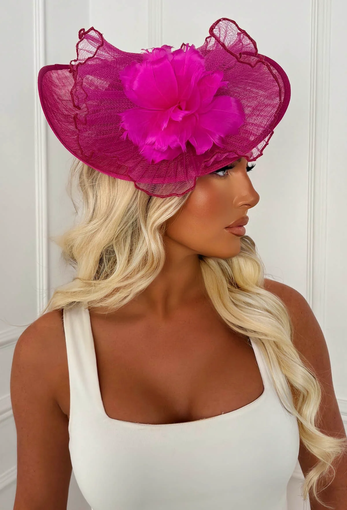 Material Girl Hot Pink Floral Detail Fascinator - Image 2