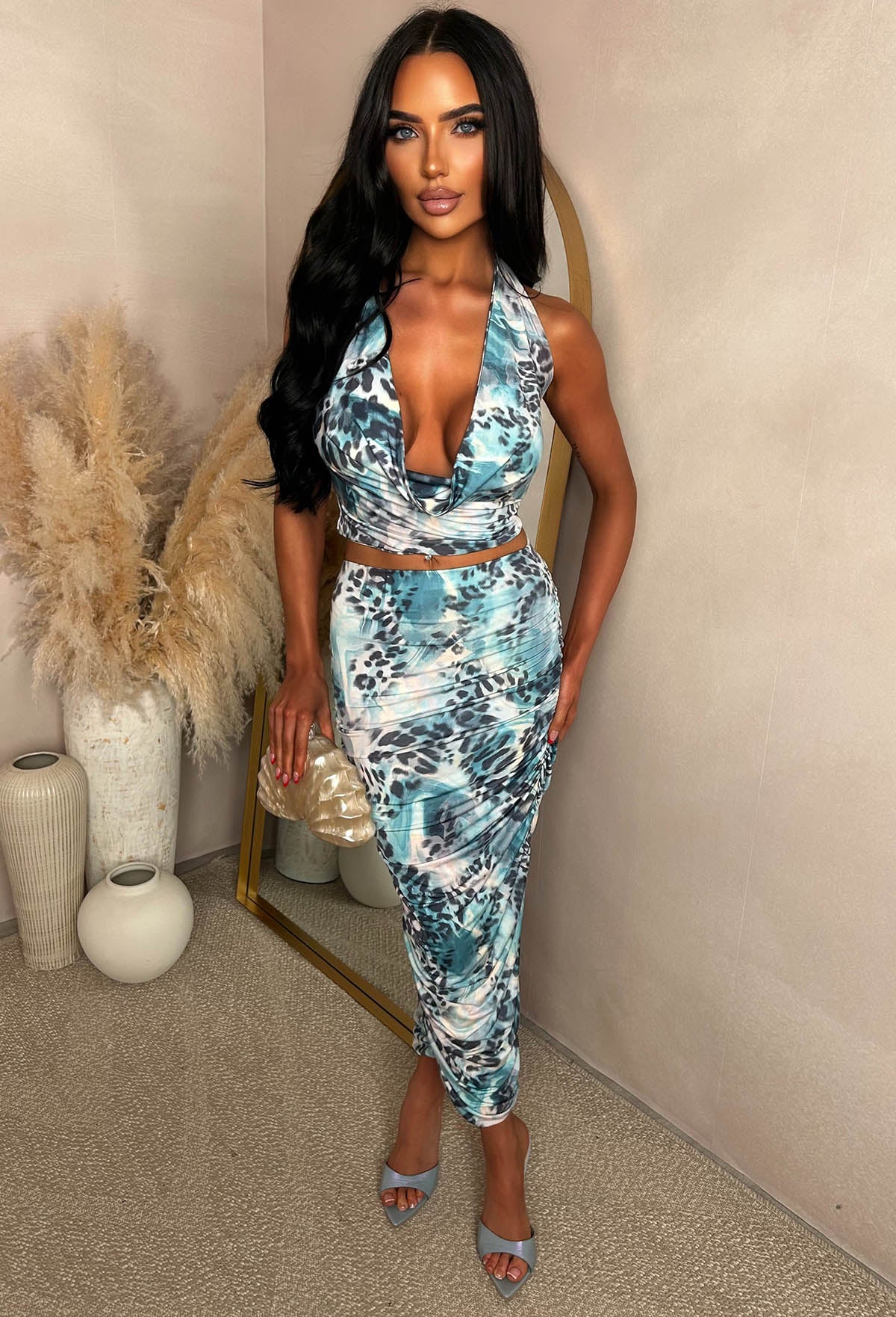 Maui Forever Blue Printed Cowl Top & Midaxi Skirt Co-Ord Set - Image 3