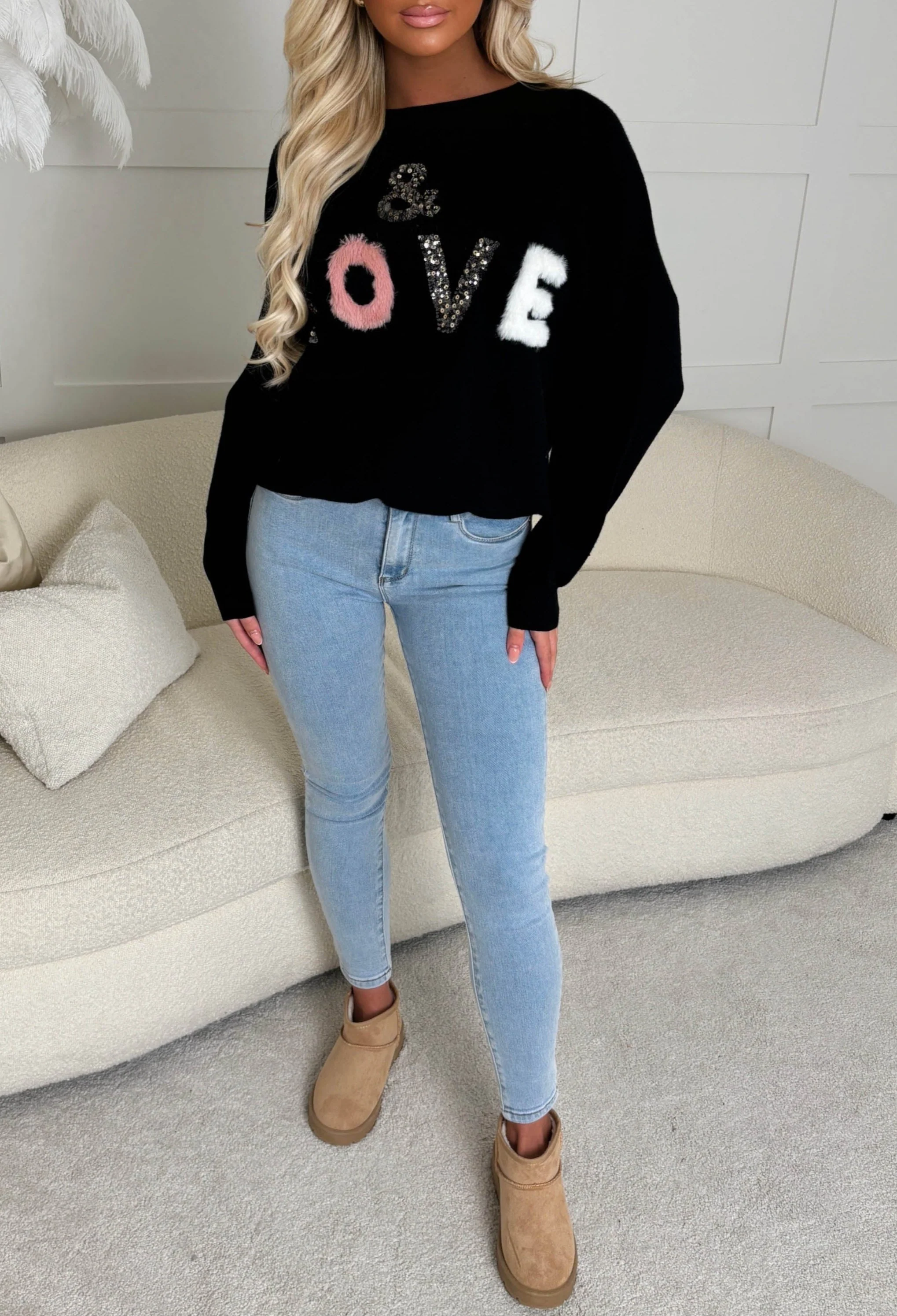Maxine Black Love Slogan Jumper - Image 2