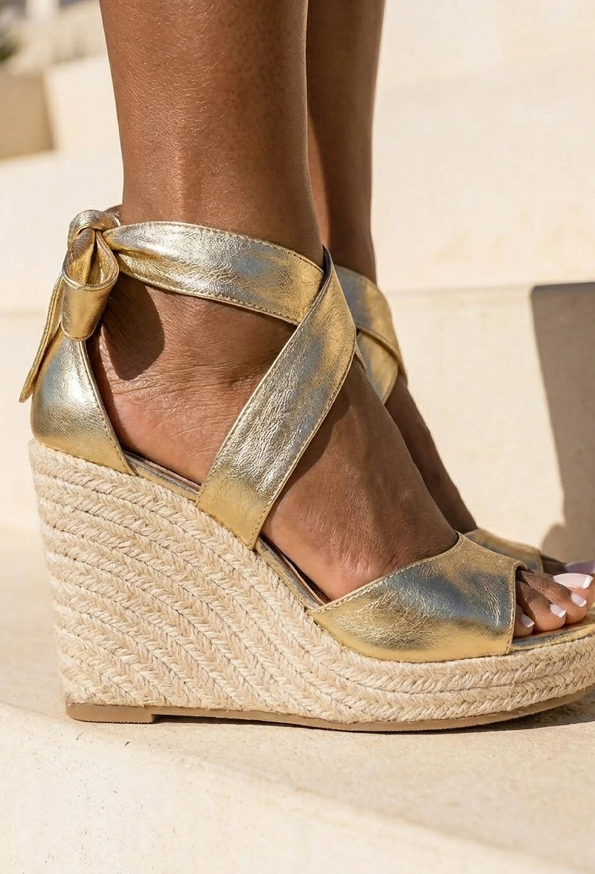 Miami Gold Lace Up Wedges - Image 3
