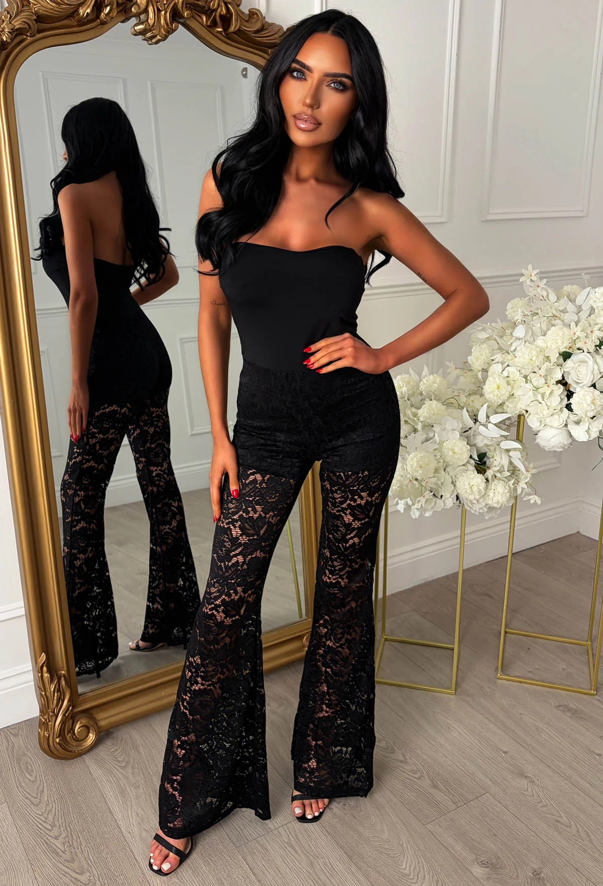 Midnight Aura Black Bandeau Lace Jumpsuit - Image 3