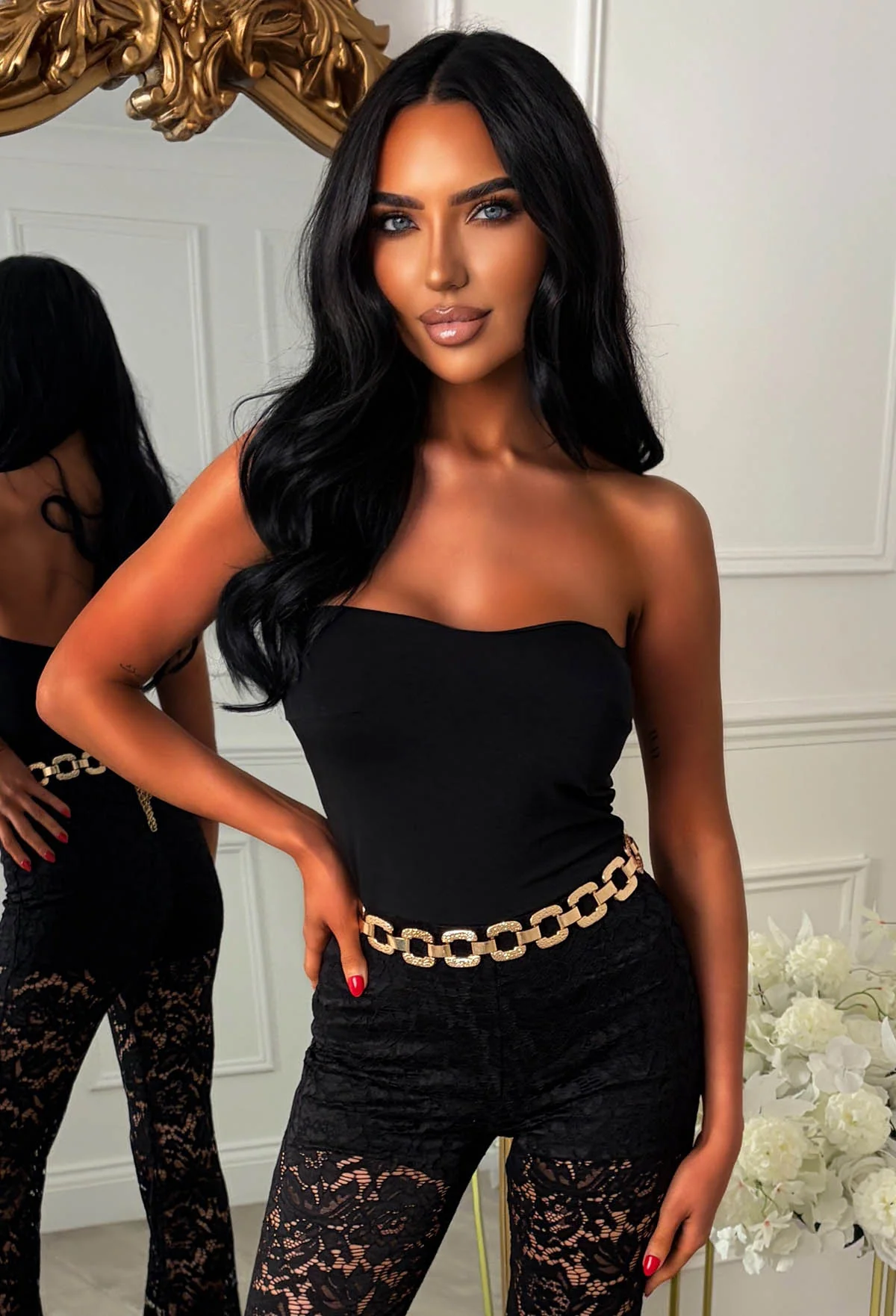 Midnight Aura Black Bandeau Lace Jumpsuit - Image 4