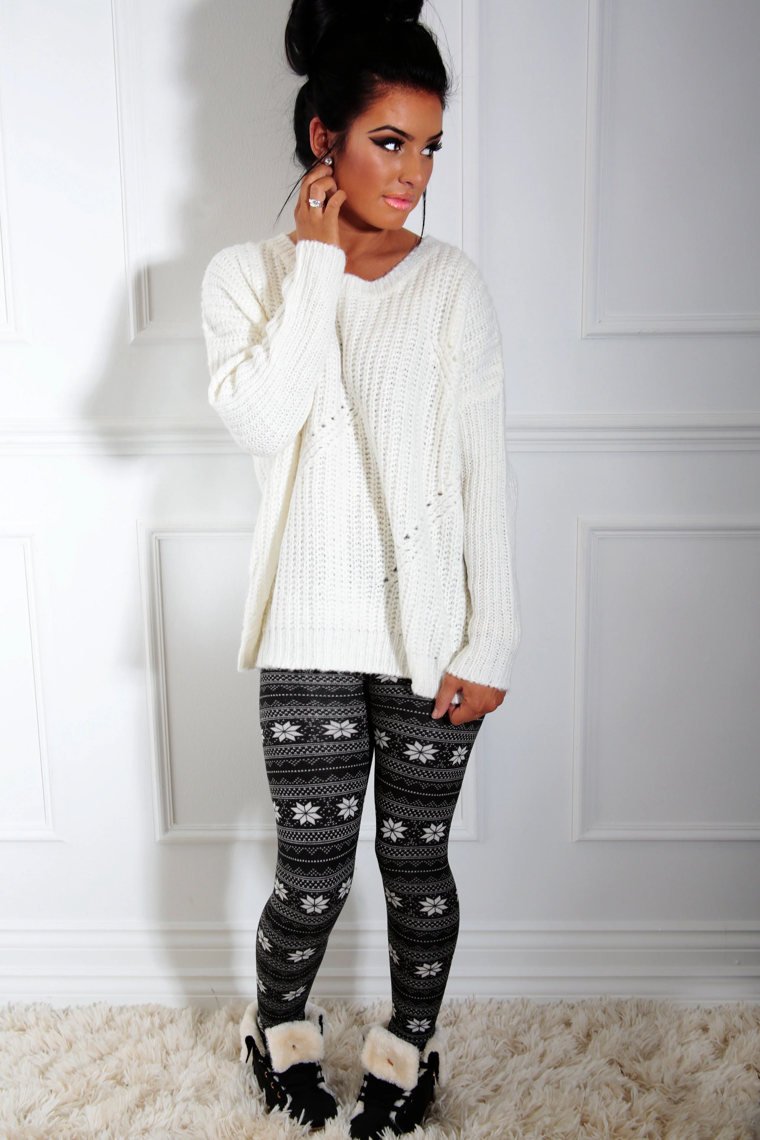 Midnight Black and White Fairisle Pattern Leggings