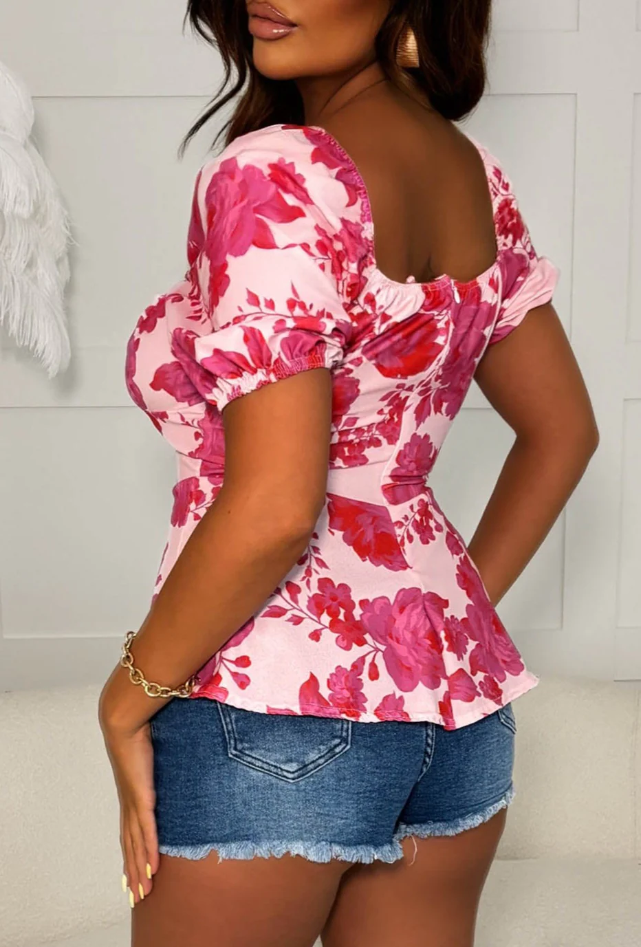 Miss This Love Pink Short Sleeve Milkmaid Peplum Top - Image 2