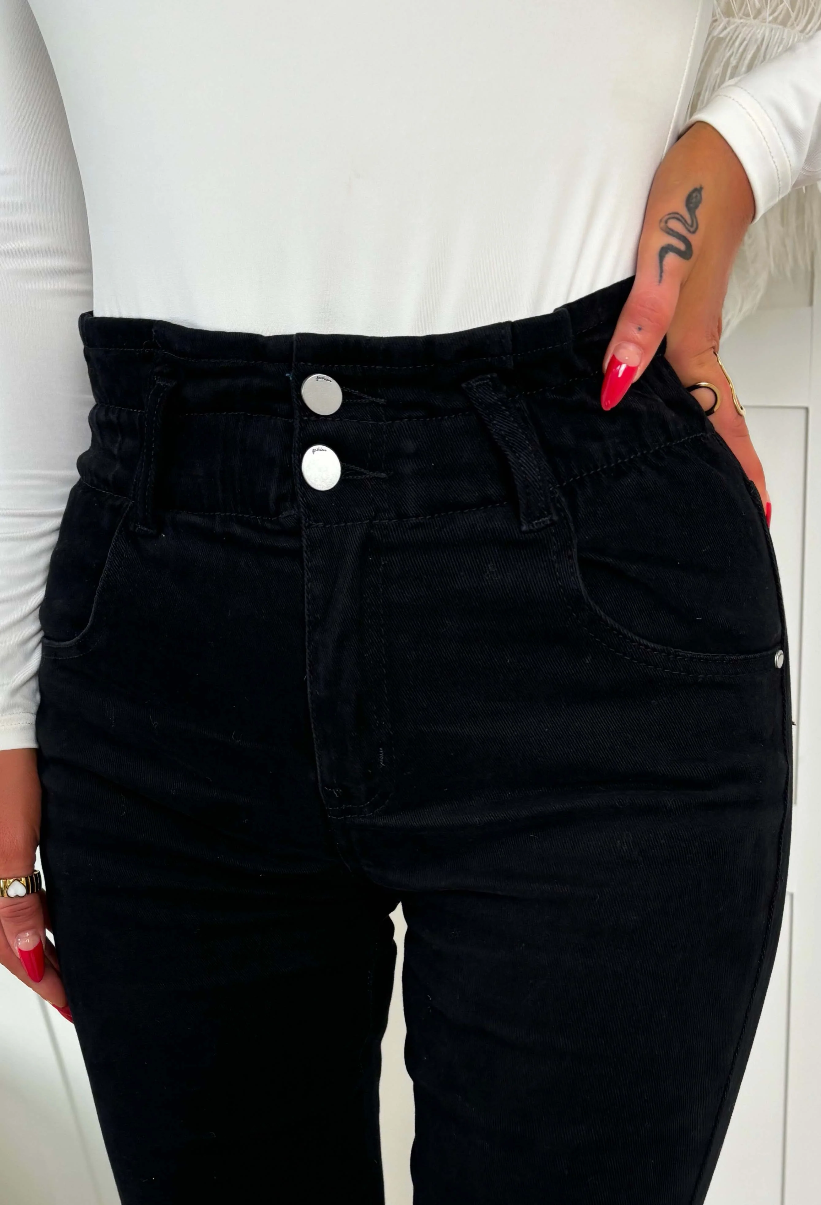 Moms The Word Black Stretch Denim Paperbag Mom Jeans - Image 3