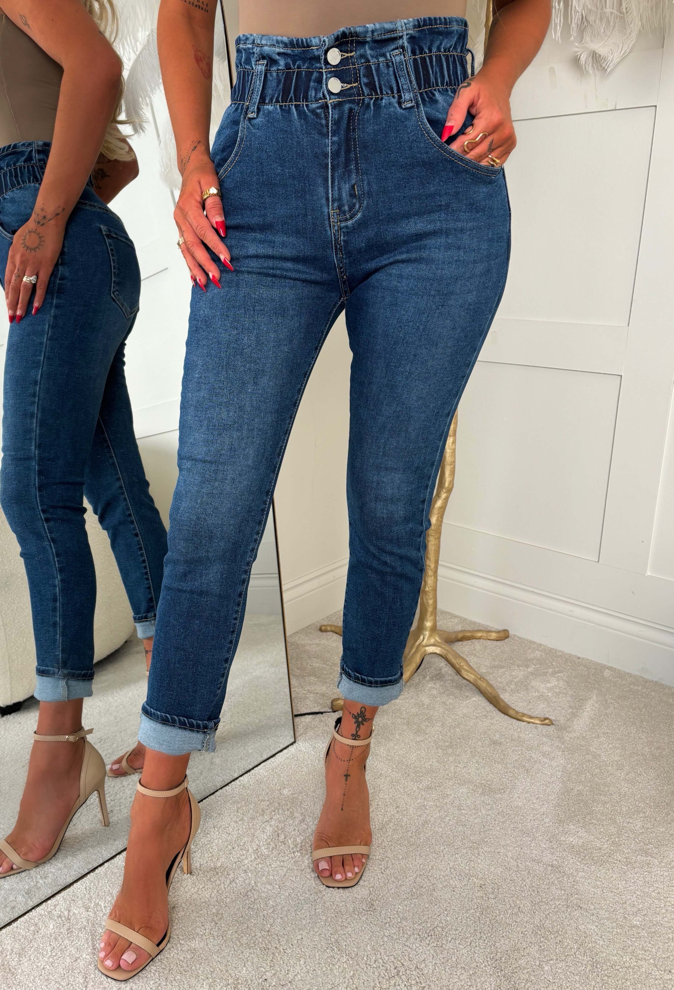 Moms The Word Mid Wash Stretch Denim Paperbag Mom Jeans - Image 4