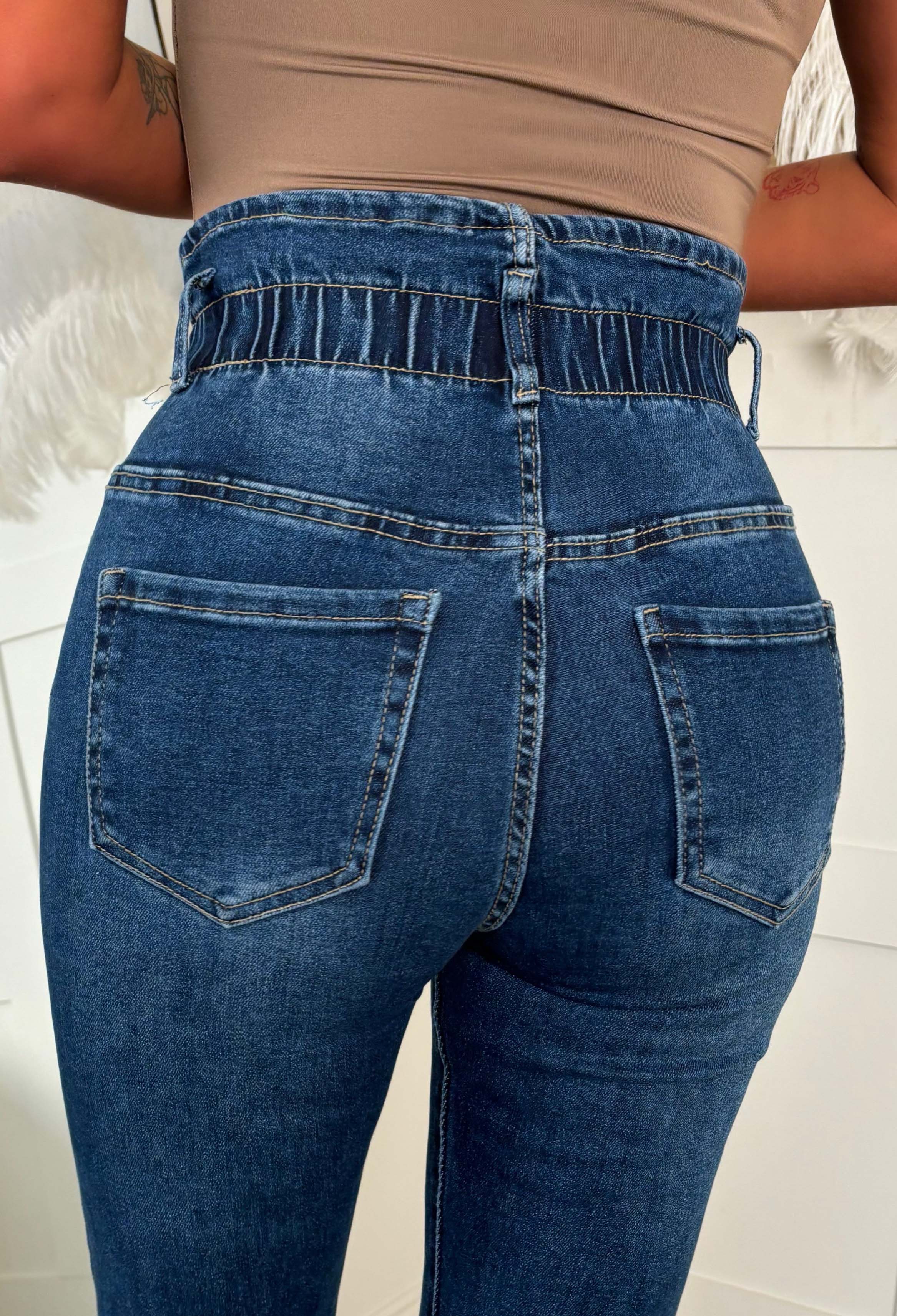 Moms The Word Mid Wash Stretch Denim Paperbag Mom Jeans - Image 5