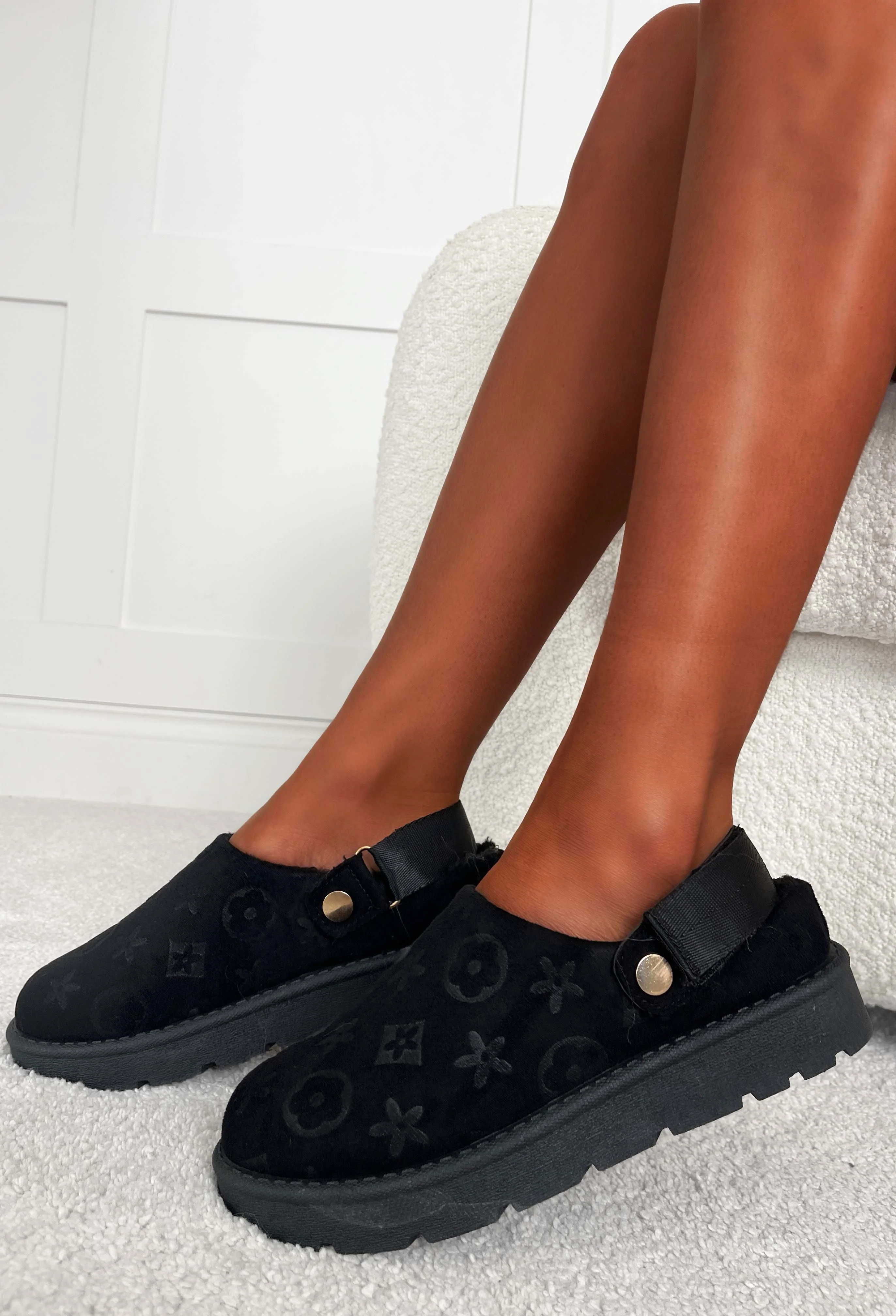 Monogram Maiden Black Sling Back Borg Lined Shoes - Image 4