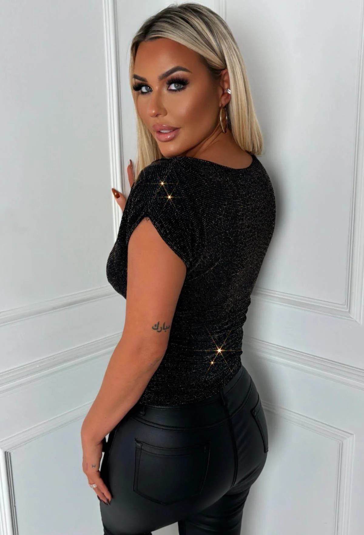 Moonlight Magic Black Ruched Off The Shoulder Lurex Top - Image 3