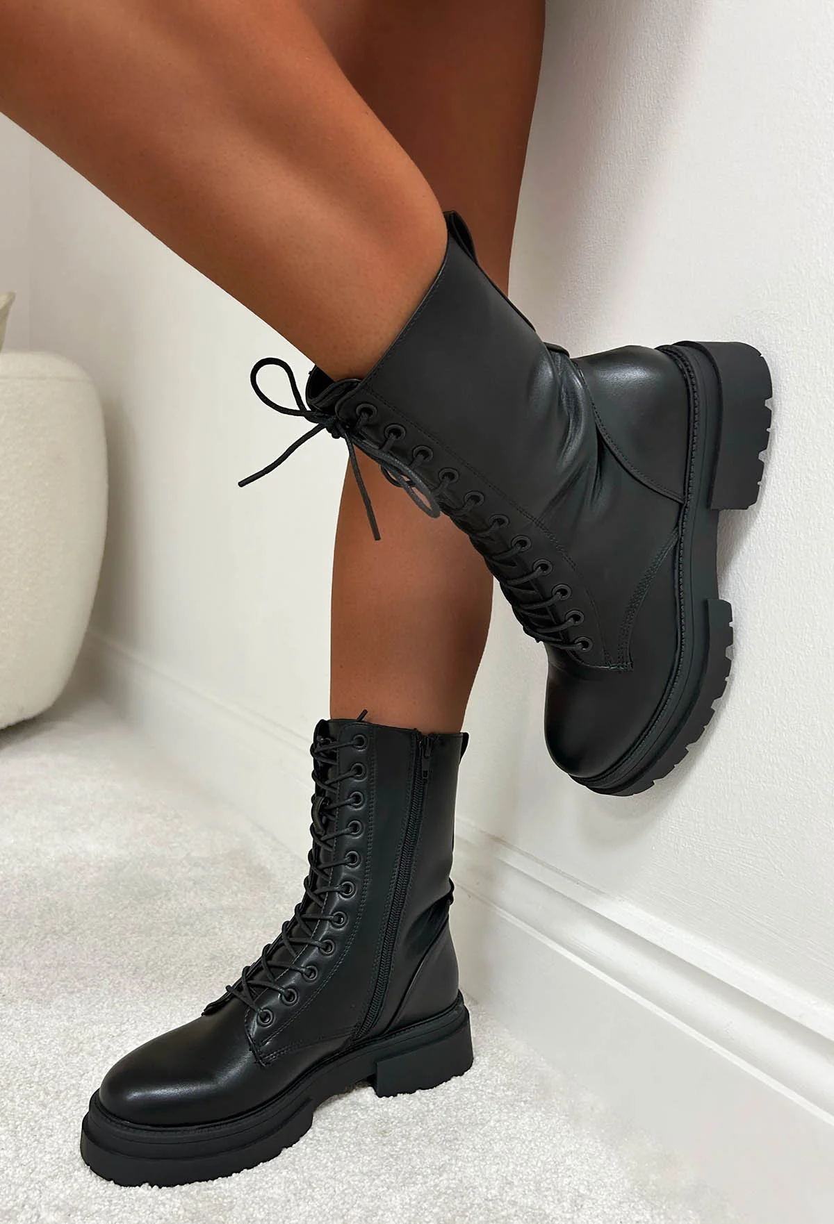 Moves To Make Black Faux Leather Lace Up Biker Boots - Image 4