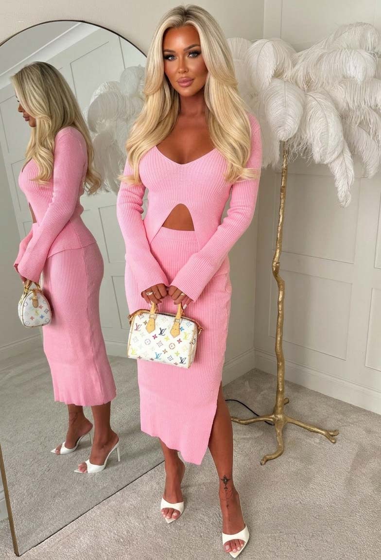 Moving On Light Pink Knitted Rib Maxi Skirt - Image 2