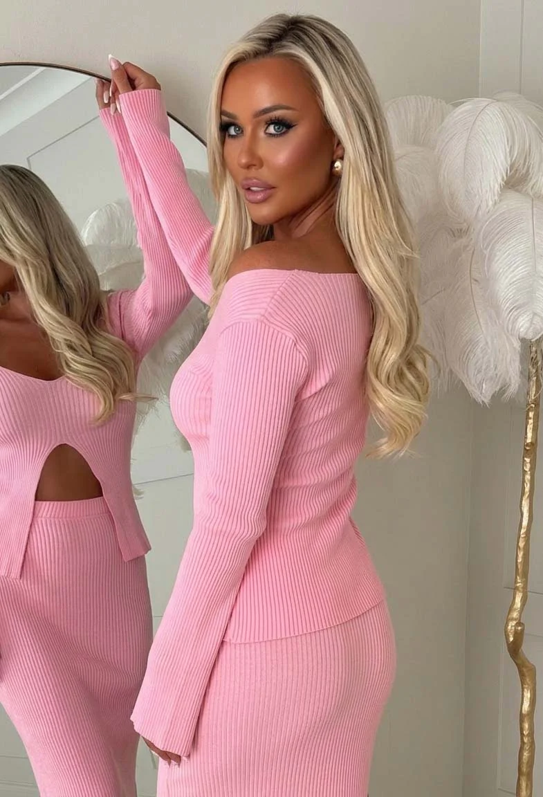 Moving On Light Pink Knitted Rib Maxi Skirt - Image 3
