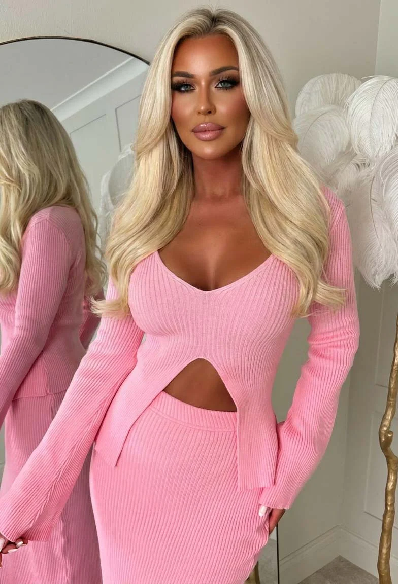 Moving On Light Pink Knitted Rib Maxi Skirt - Image 4