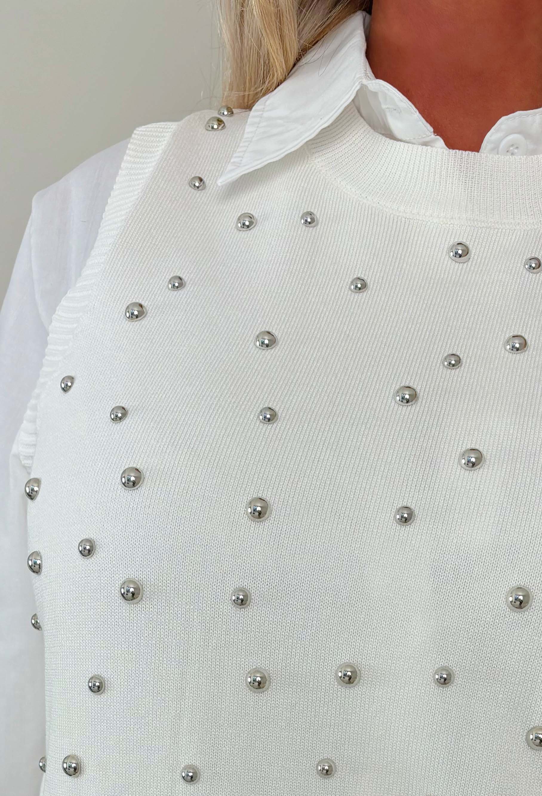 My Desire White 2 In 1 Embellished Jumper With Shirt - Image 2