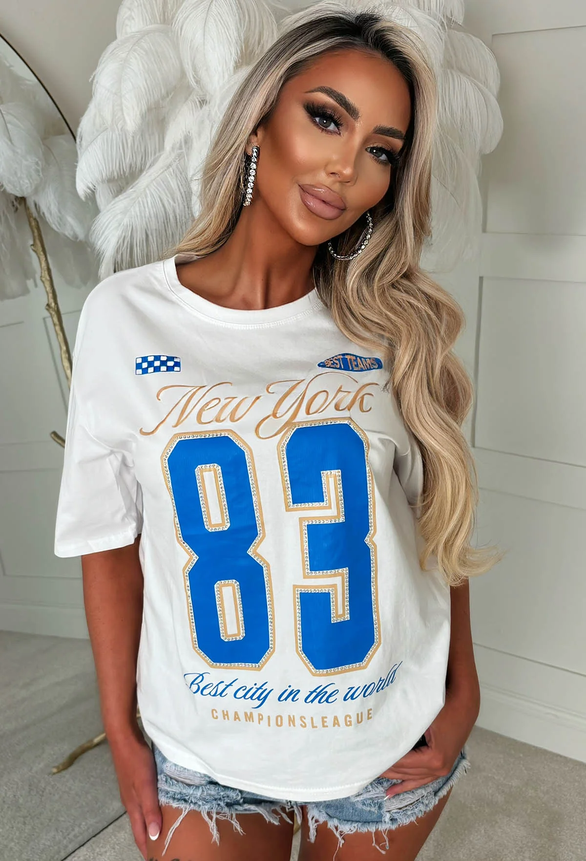 Narissa Blue Graphic Diamante T-shirt - Image 2