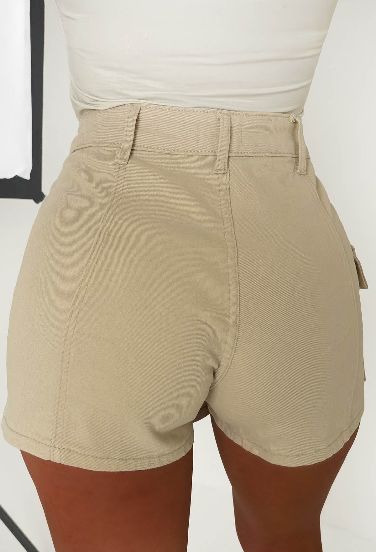 No Push Over Beige Stretch Wrap Over Cargo Skort - Image 5