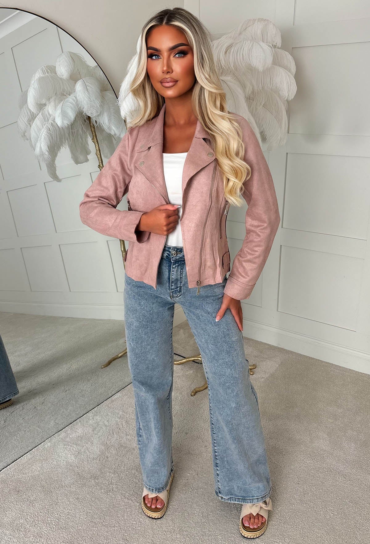No Turning Back Pink Lightweight Faux Suede Biker Jacket - Image 3