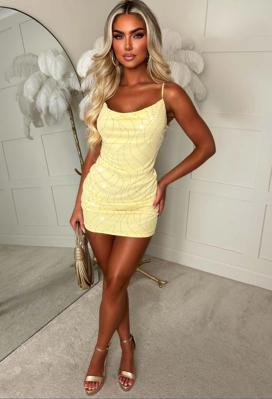 Noella Lemon Diamante Hot Fix Mini Dress