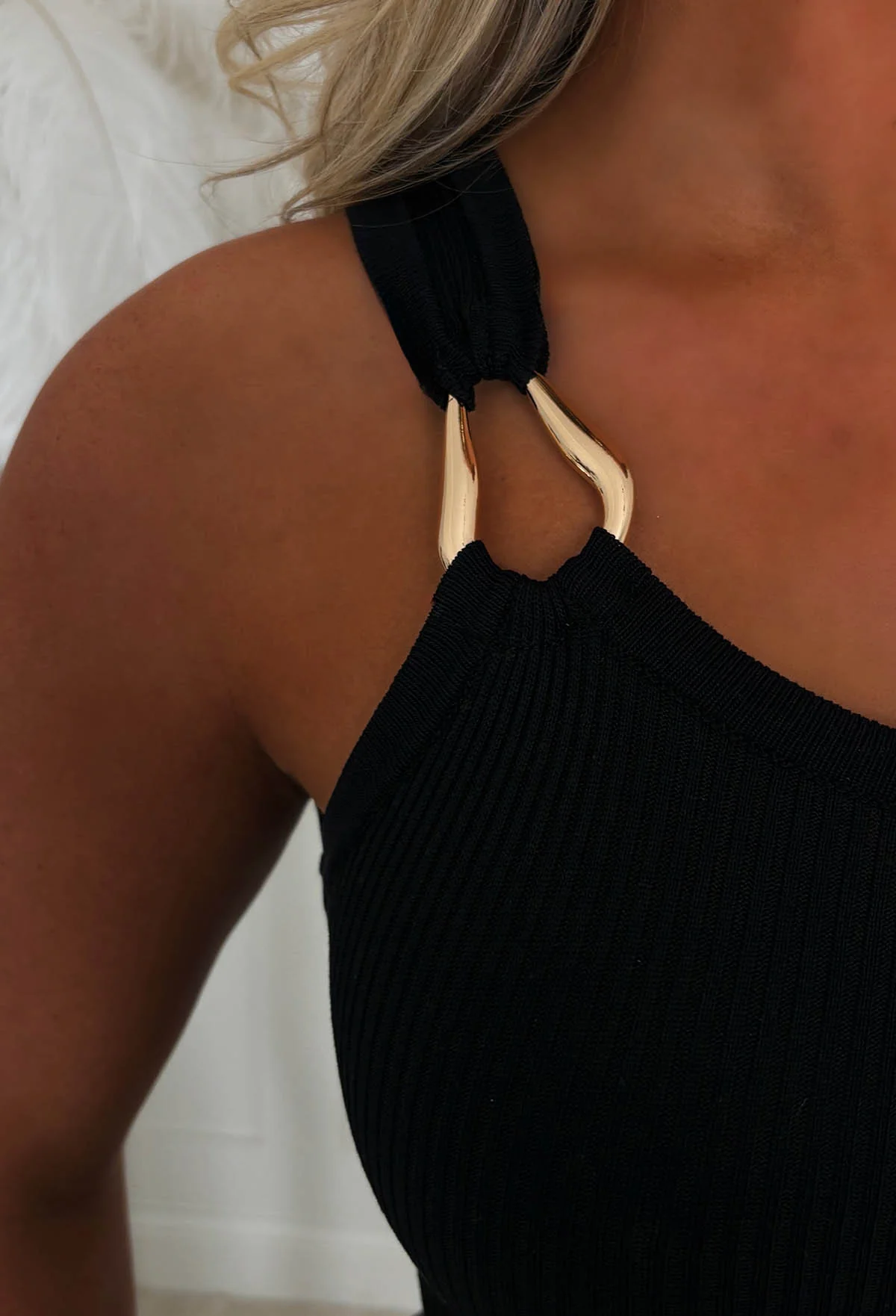 Ocean Breeze Bliss Black Gold Detail Knitted Dress - Image 3
