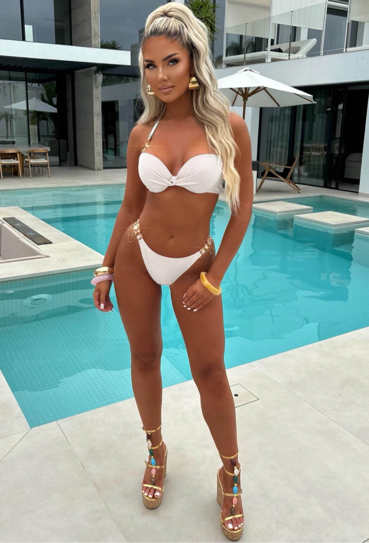 Ocean Obsession Cream Ultra Embellished Push Up Knot Bikini - Image 4