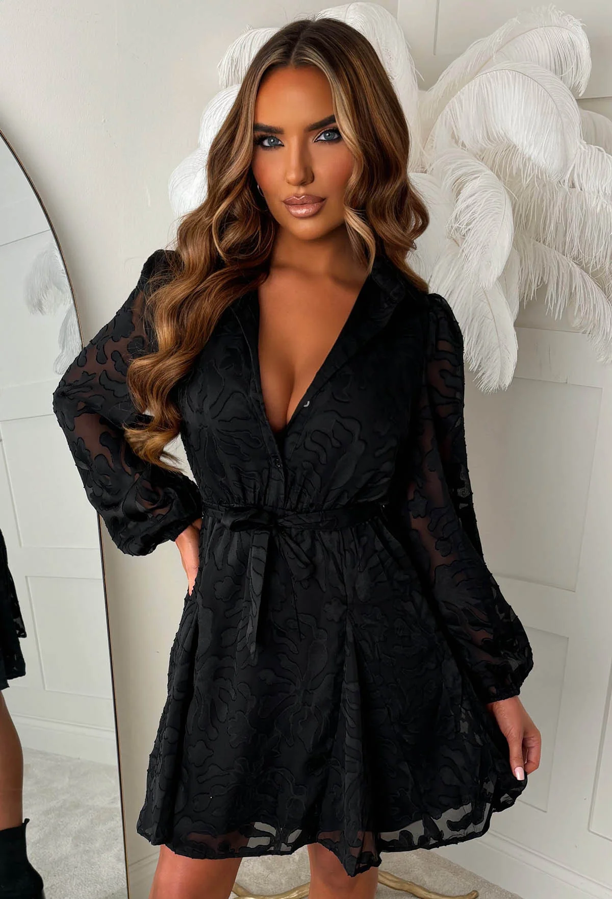 Oh Dolly Black Sheer Shirt Dress - Image 2