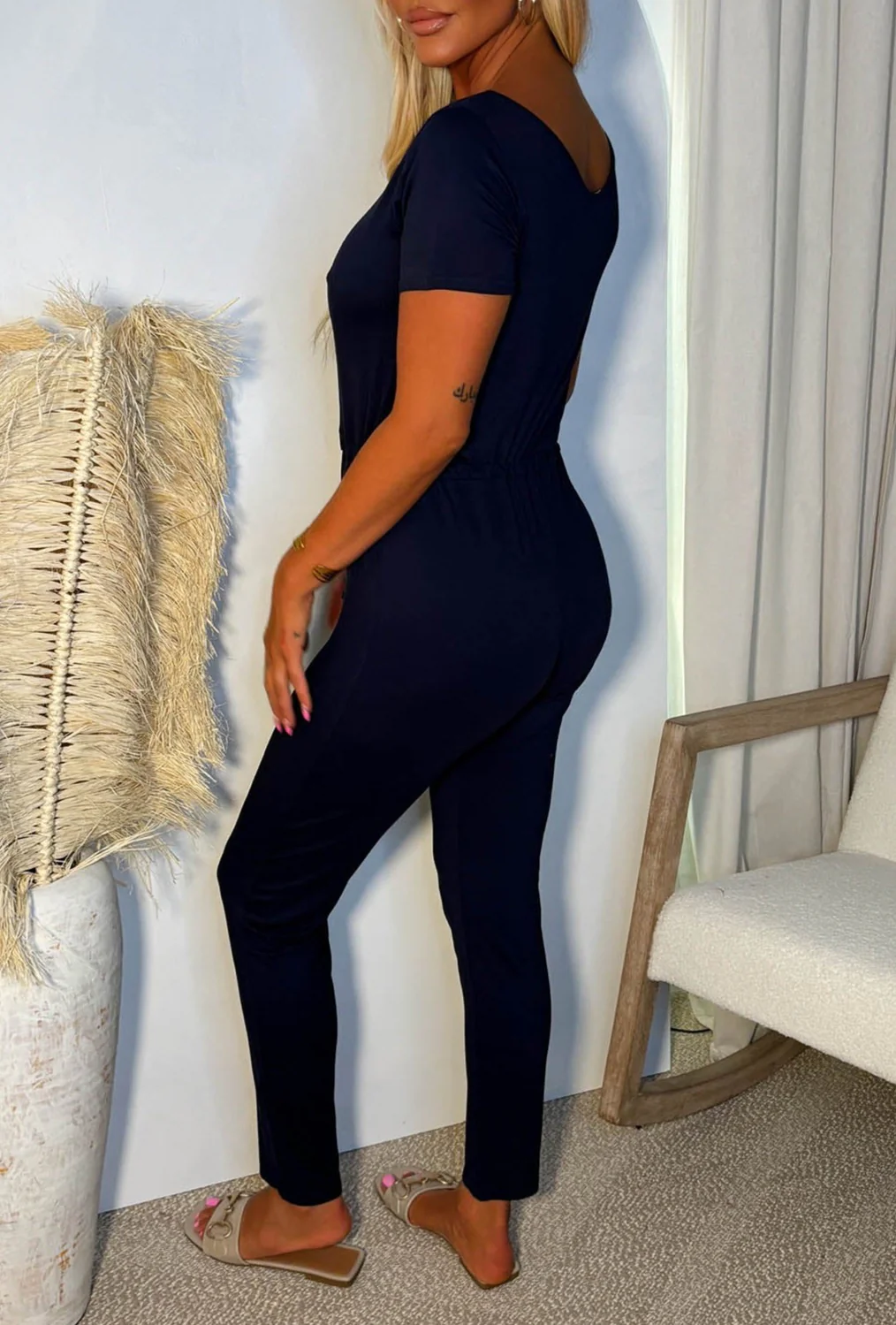 One To Love Navy Draw String Jumpsuit - Image 2