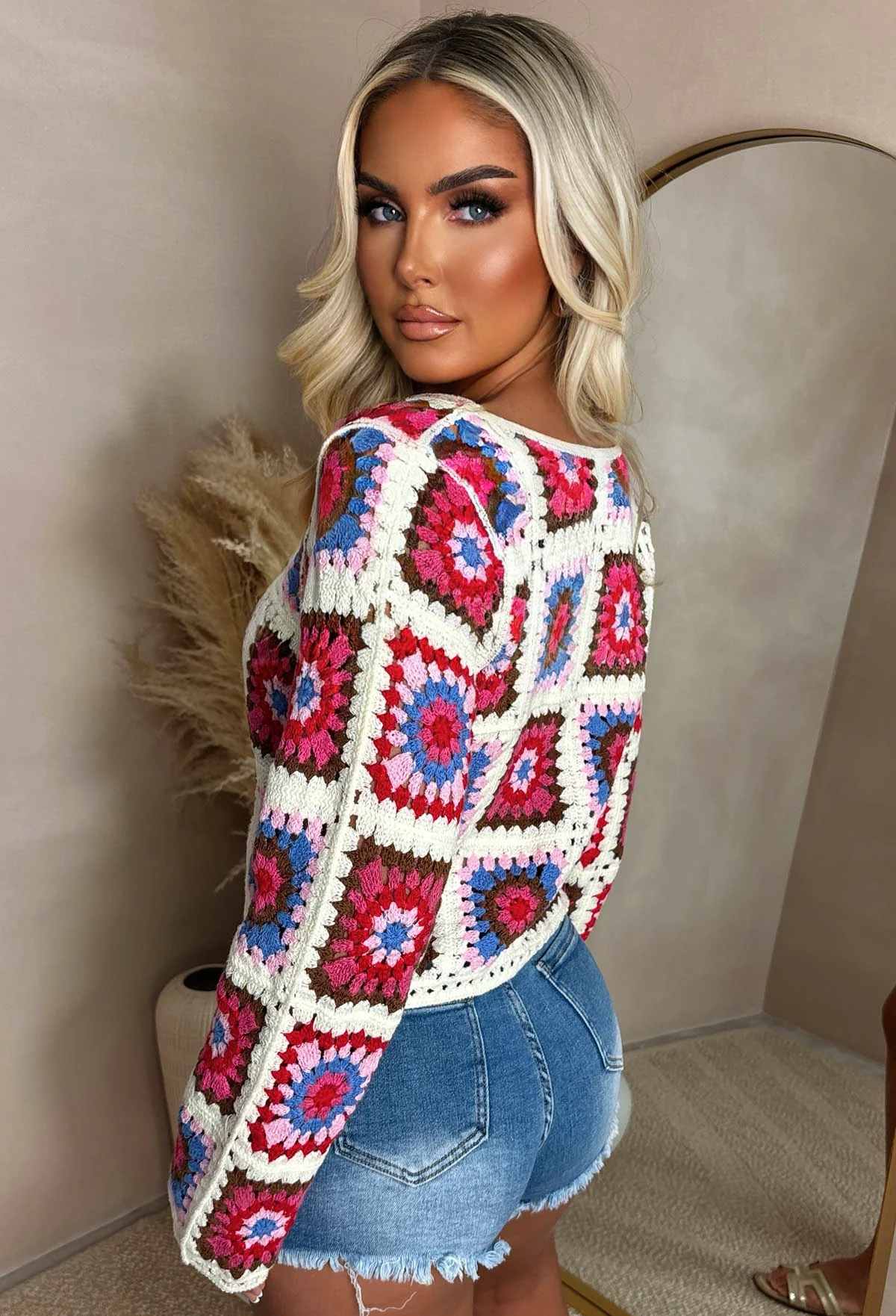 Palm Paradise Multi Flower Crochet Cardigan - Image 3