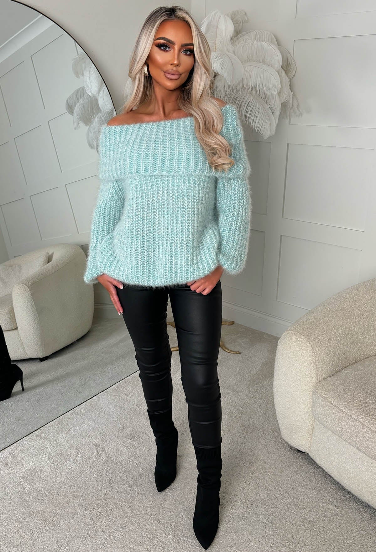 Parisian Chills Green Oversized Bardot Jumper - Image 3