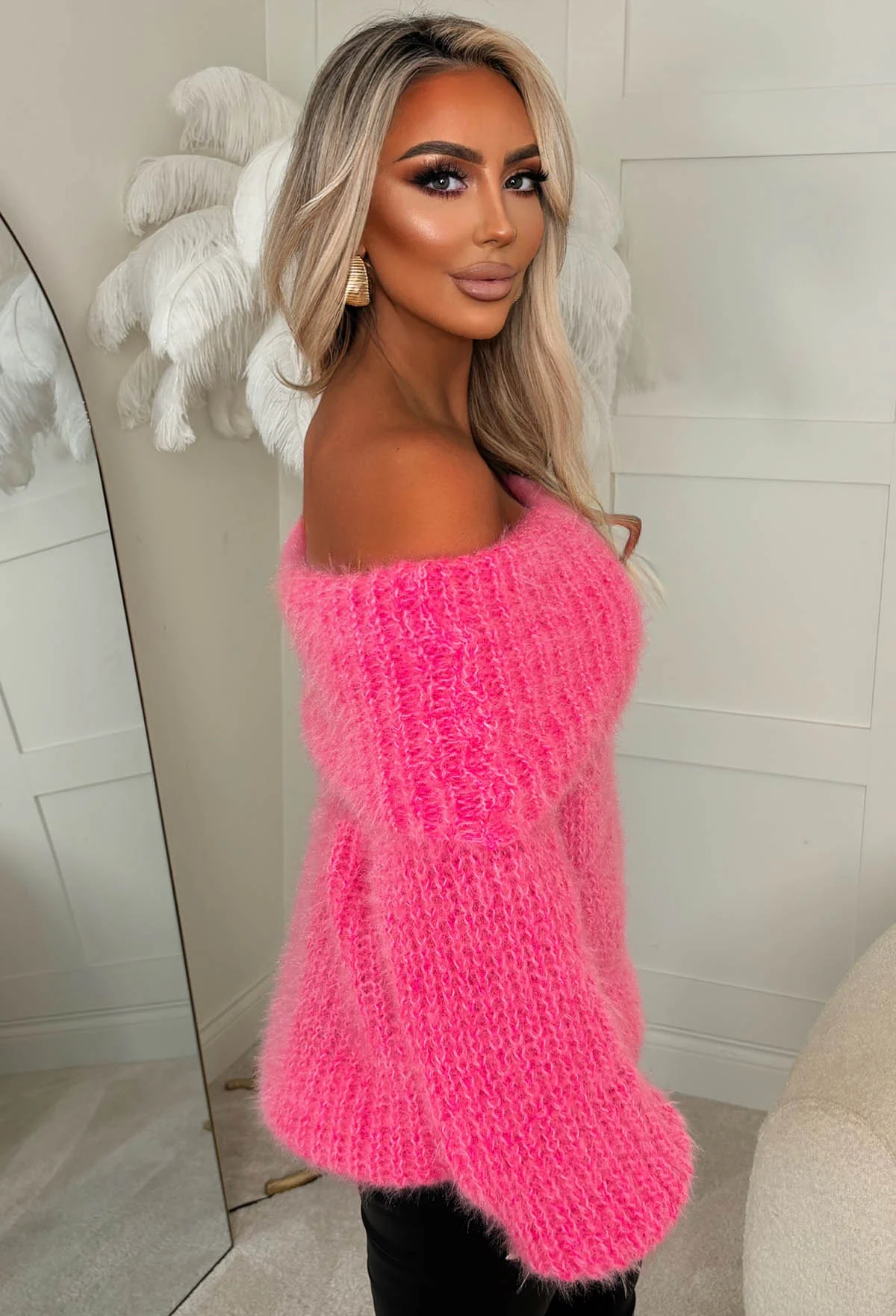 Parisian Chills Pink Oversized Bardot Jumper - Image 2