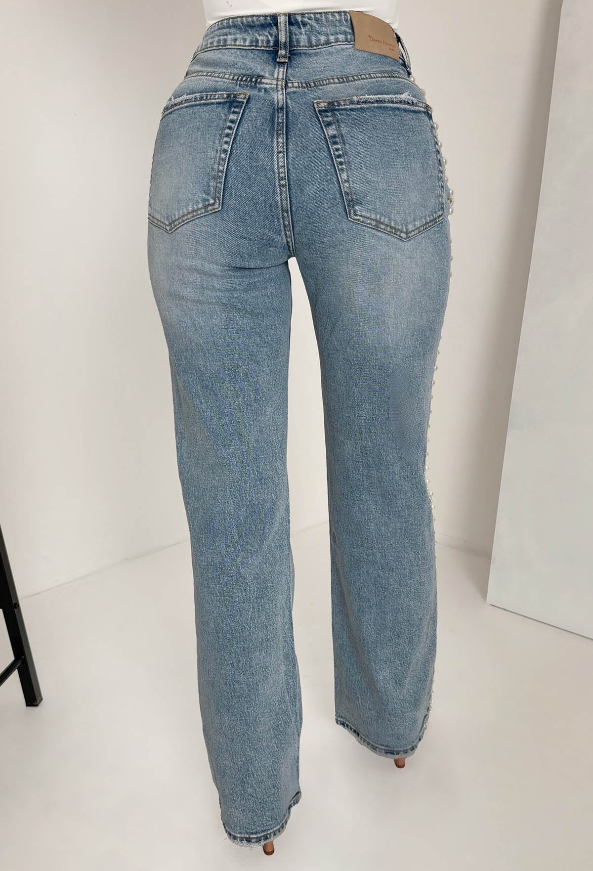 Pearl Divine Mid Wash Stretch Pearl Detail Jeans - Image 7