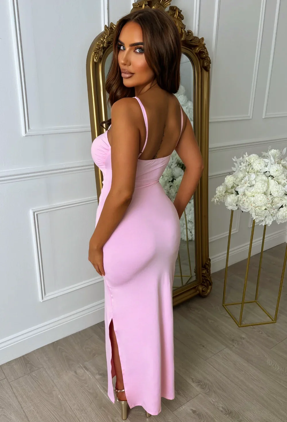 Peekaboo Perfection Pink Cut Out Buckle Maxi Dress - Image 2