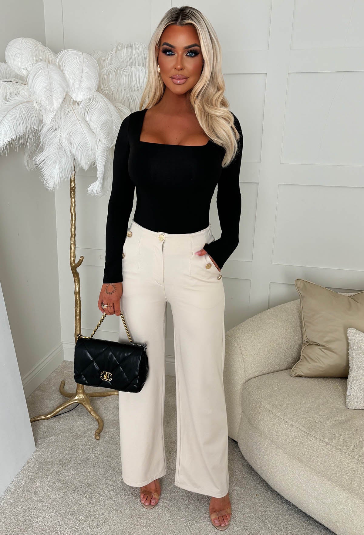 Perfect Moment Beige Button Front Wide Leg Stretch Trousers - Image 4