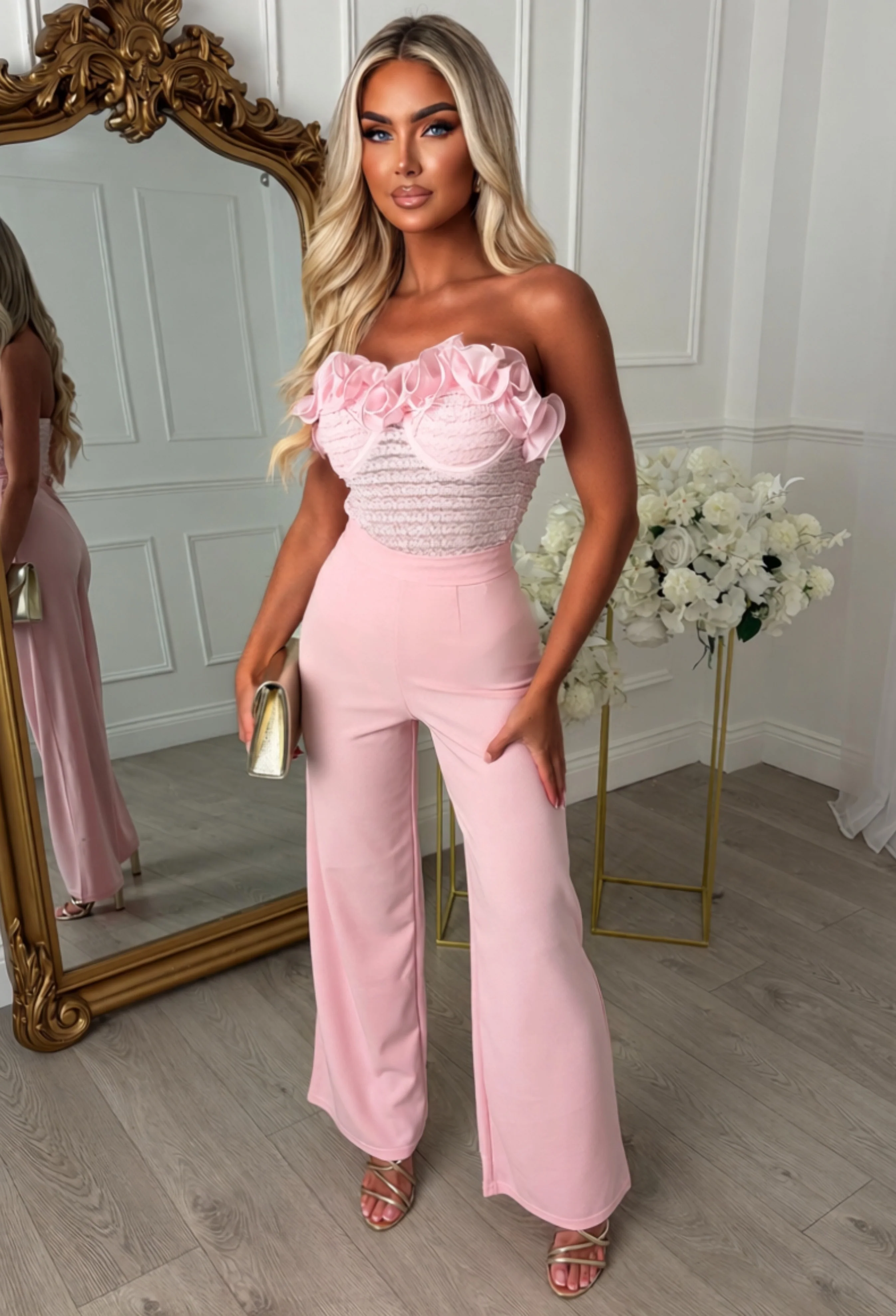 Petal Flounce Pink Ruffle Bandeau Bodysuit - Image 2