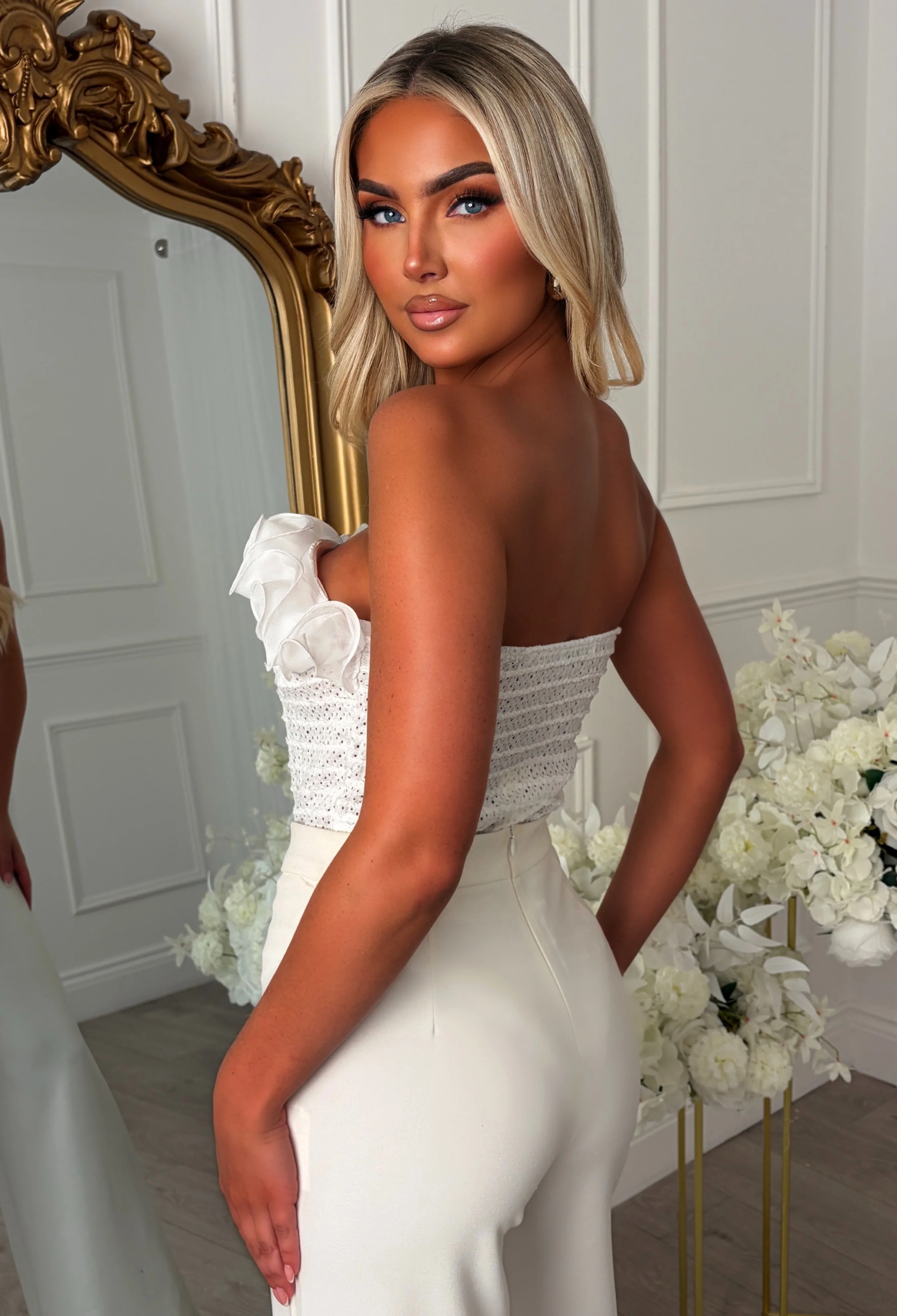 Petal Flounce White Ruffle Bandeau Bodysuit - Image 3