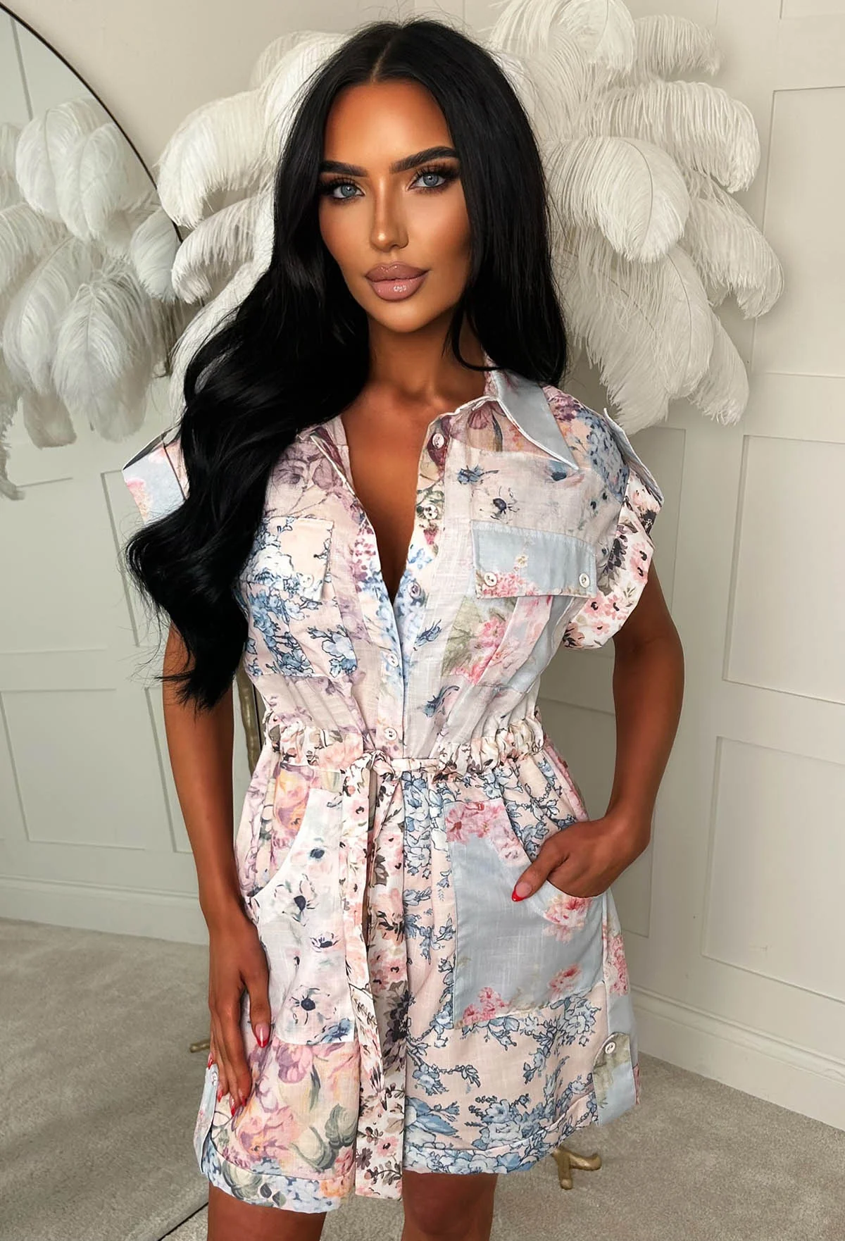 Petal Princess Blue Floral Short Sleeve Playsuit - Image 4
