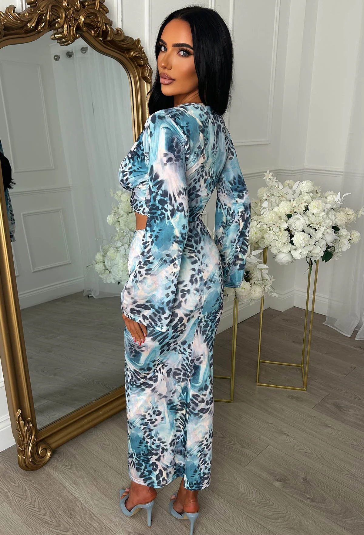 Pretty Gal Blue Leopard Print Knot Front Top & Skirt Co-Ord Set - Image 2