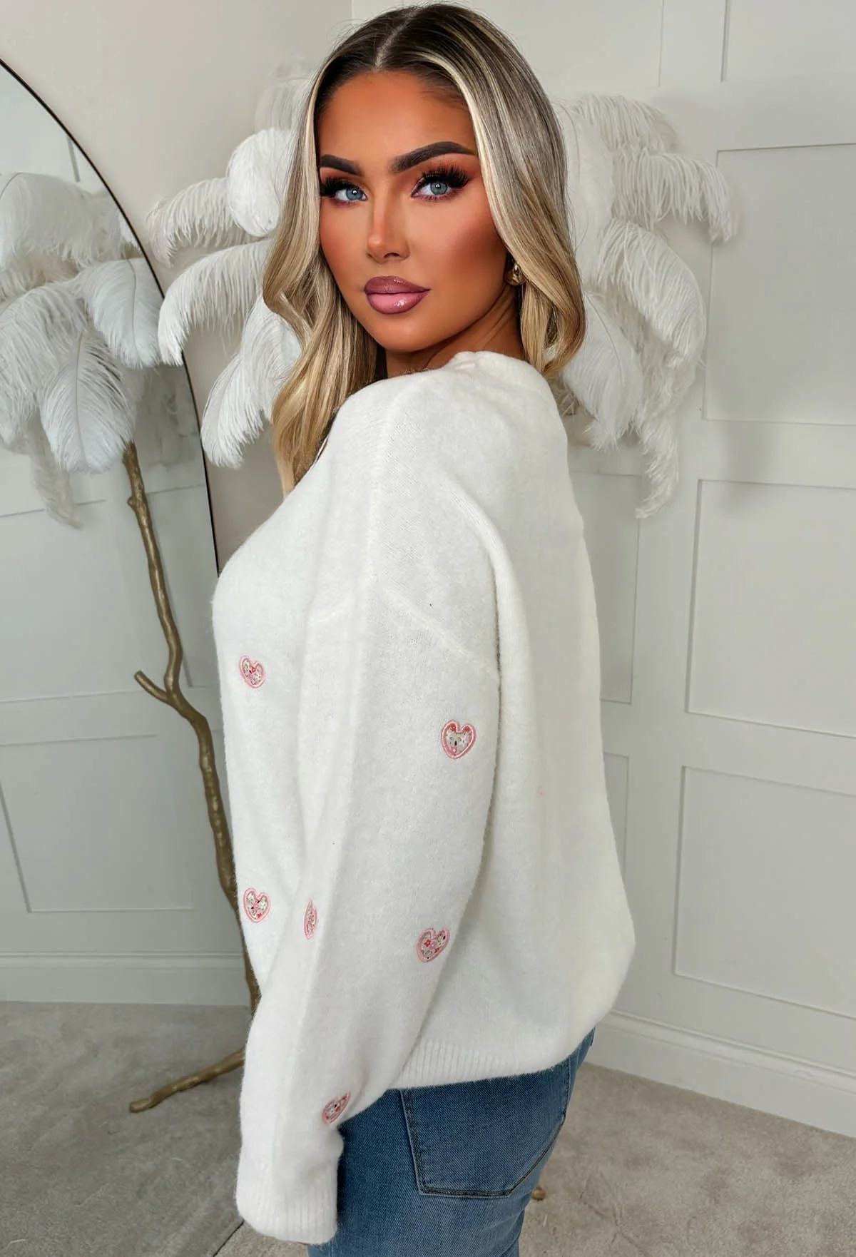 Pretty In Love Cream Heart Crew Neck Jumper - Image 2