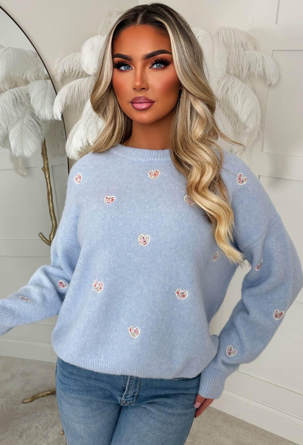 Pretty In Love Light Blue Heart Crew Neck Jumper - Image 4