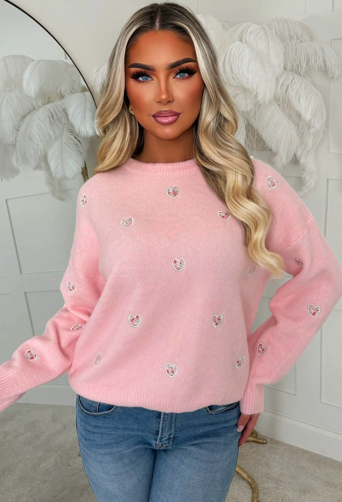 Pretty In Love Light Pink Heart Crew Neck Jumper - Image 4