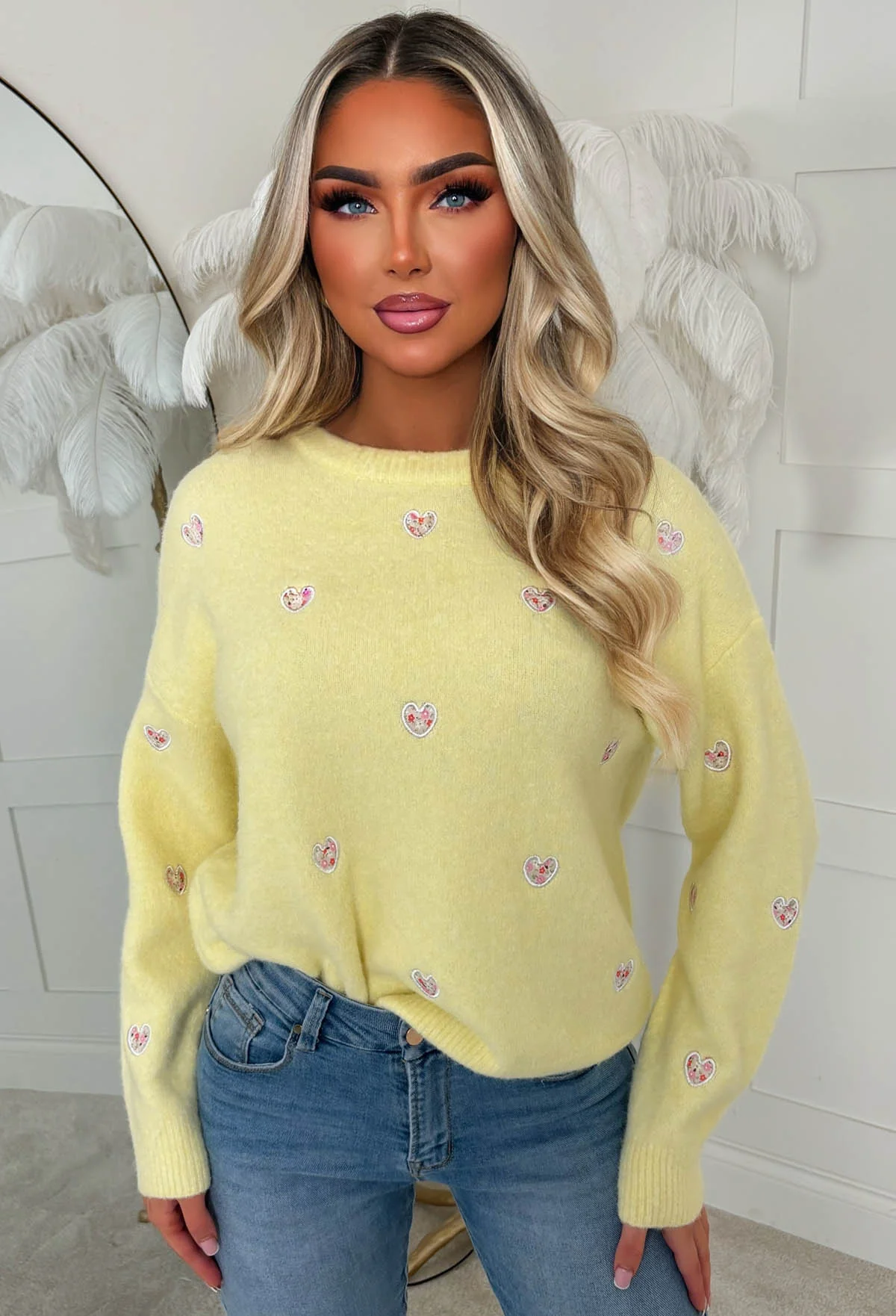 Pretty In Love Yellow Heart Crew Neck Jumper - Image 3