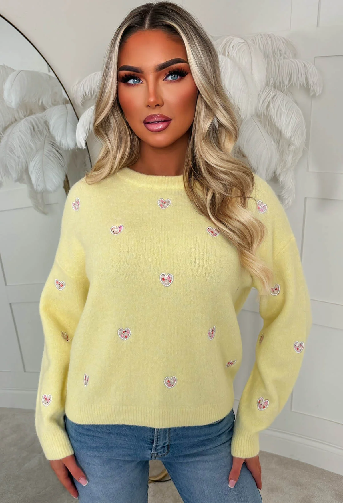 Pretty In Love Yellow Heart Crew Neck Jumper - Image 4