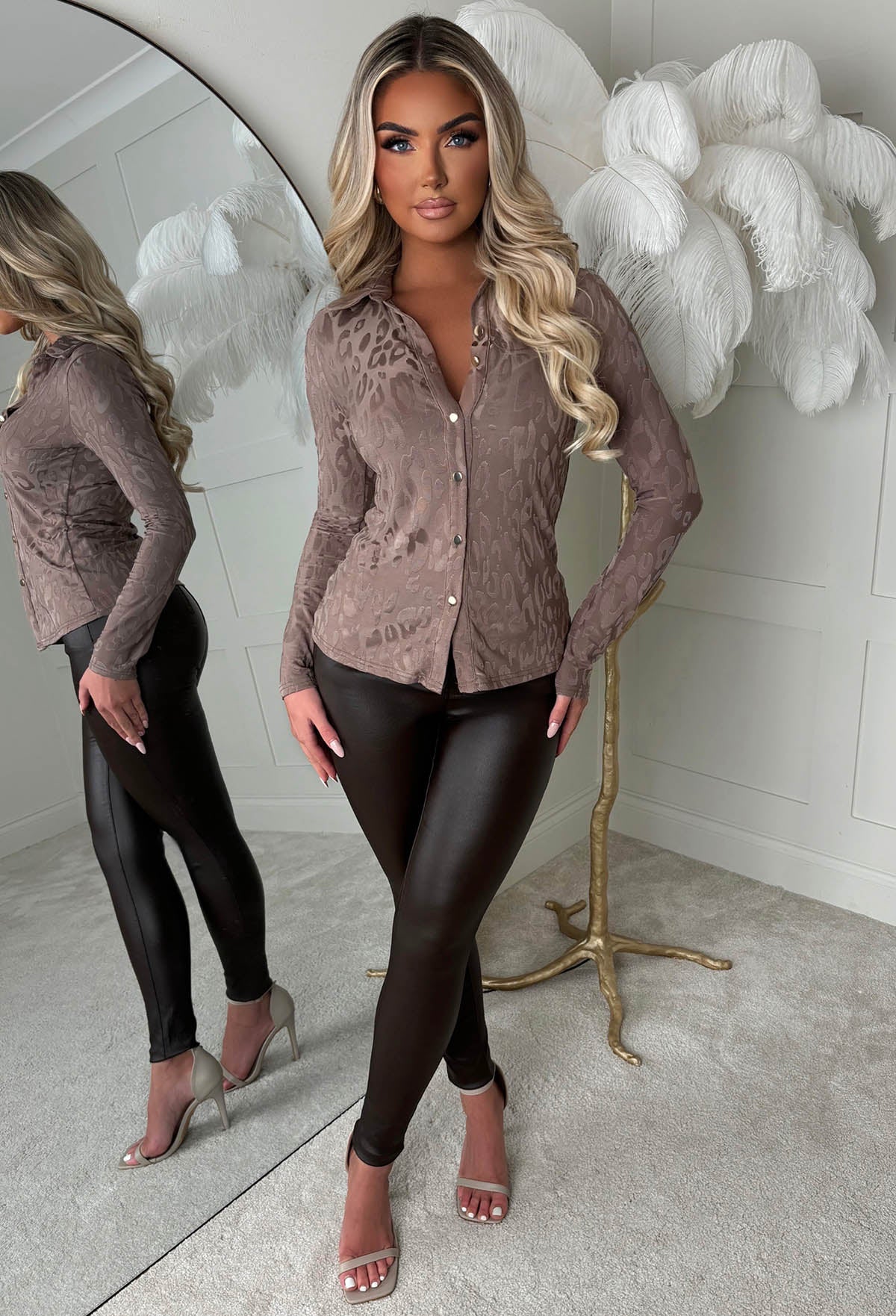 Pretty Luxe Brown Jacquard Leopard Shirt - Image 2