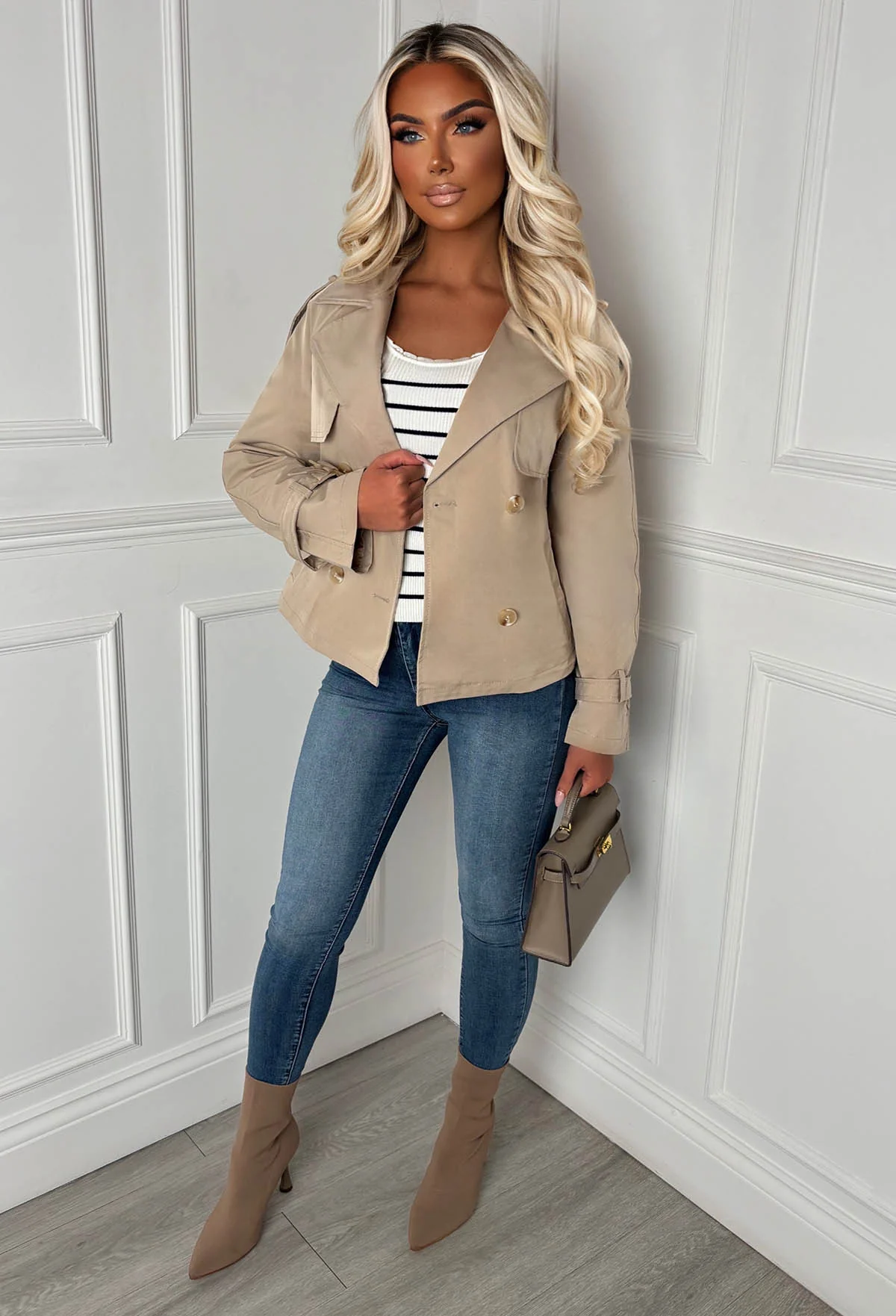 Private Society Beige Belted Cropped Trench Coat - Image 2
