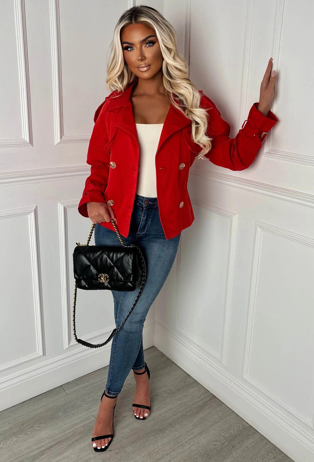 Private Society Red Belted Cropped Trench Coat - Image 3