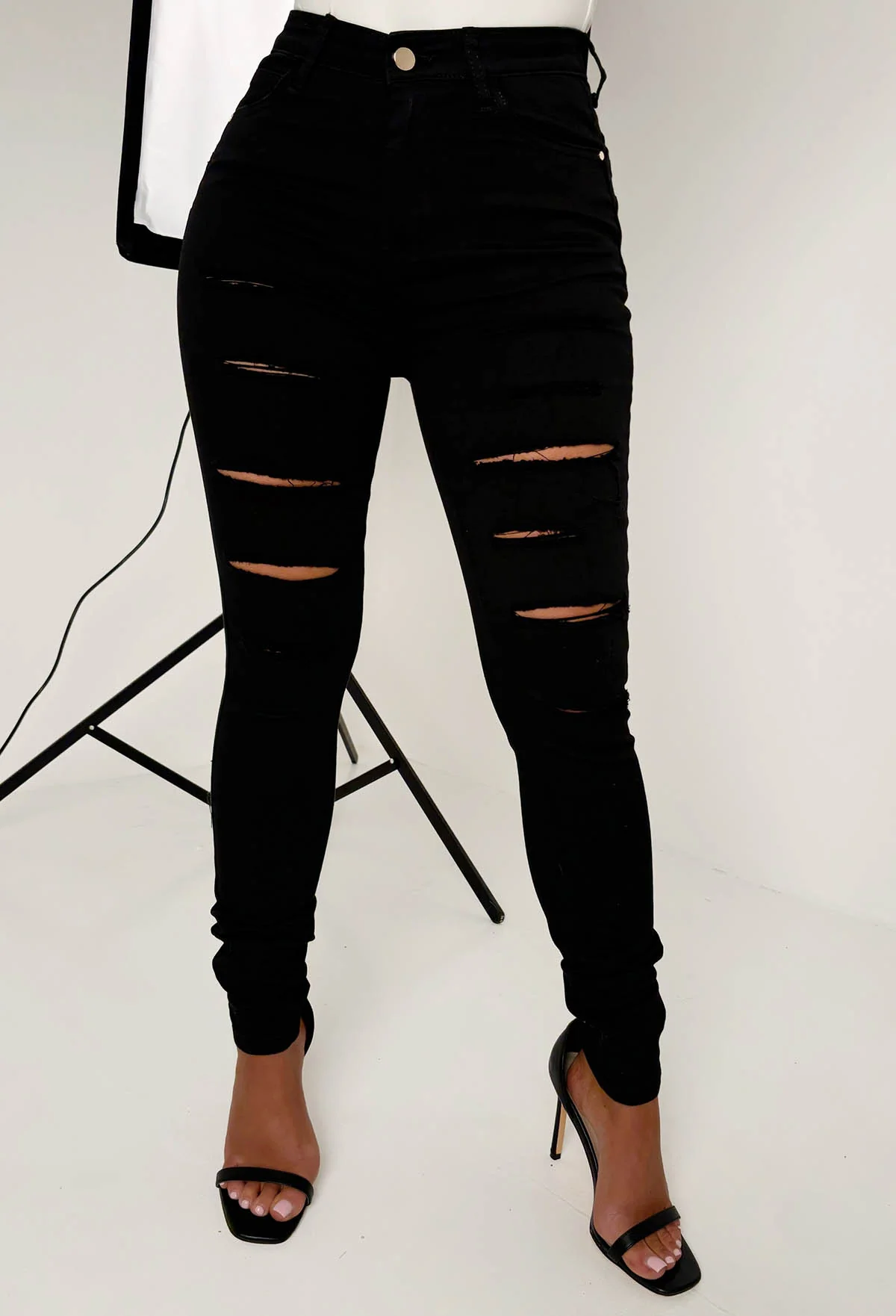Push Me Baby Black Distressed Stretch Push Up Skinny Jeans - Image 6