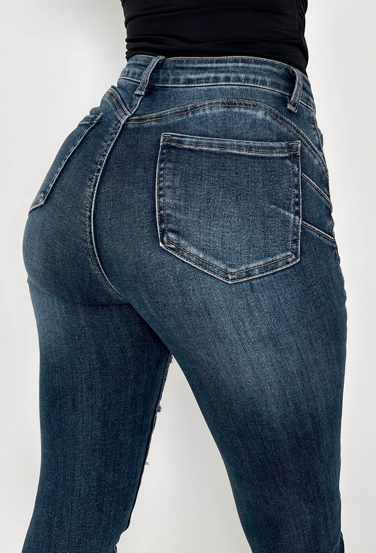Push Me Baby Mid Blue Distressed Stretch Push Up Skinny Jeans - Image 2