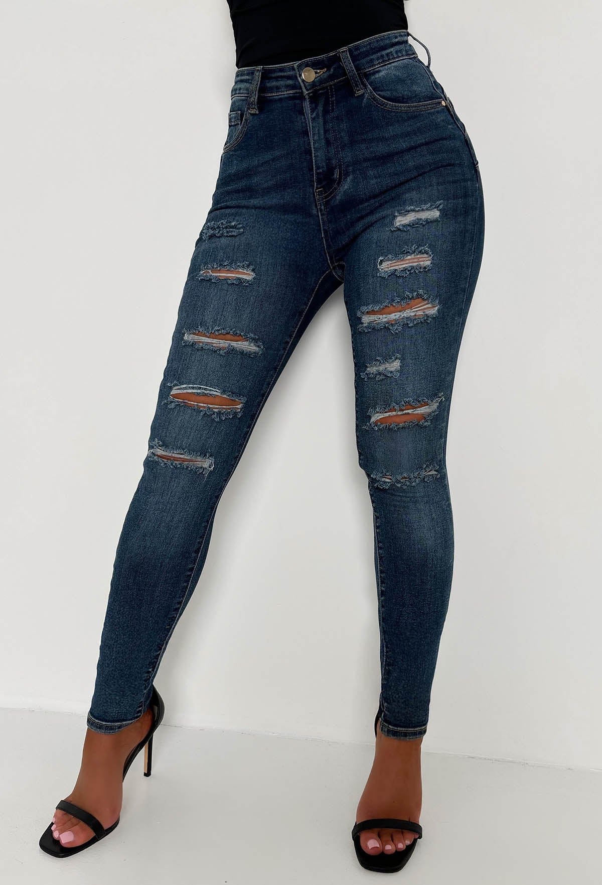 Push Me Baby Mid Blue Distressed Stretch Push Up Skinny Jeans - Image 3