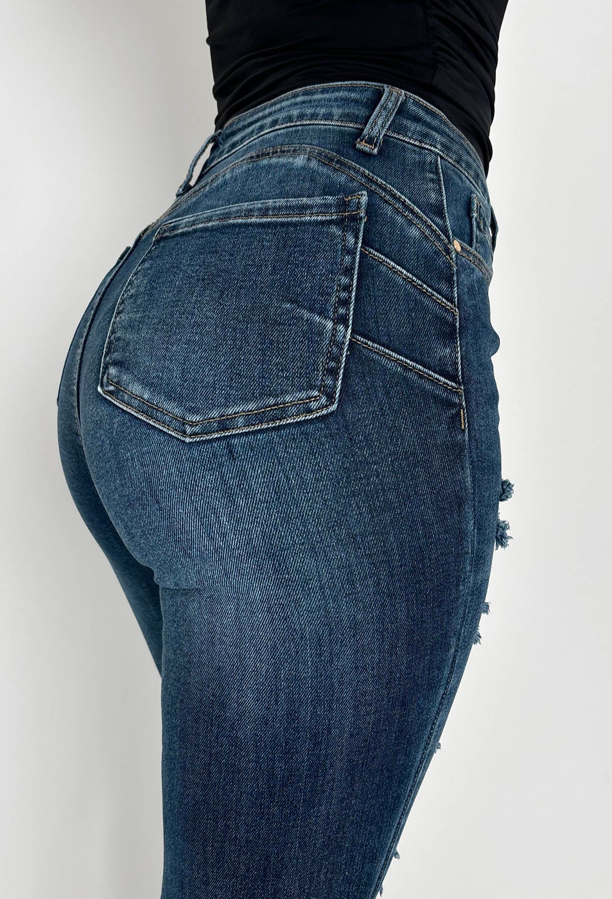 Push Me Baby Mid Blue Distressed Stretch Push Up Skinny Jeans - Image 4