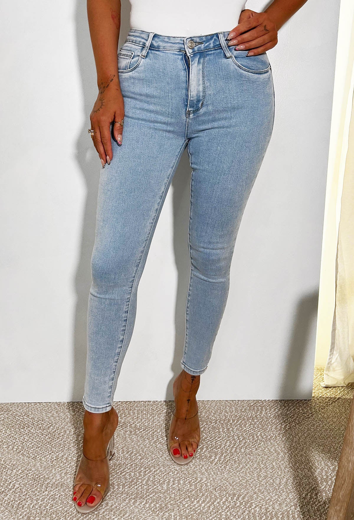 Push My Luck Light Blue Stretch Push Up Skinny Jeans - Image 4